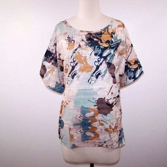 Misslook Shirt Top Generous Size Small Stretch Short Sleeve Watercolor Blouse - Picture 2 of 9